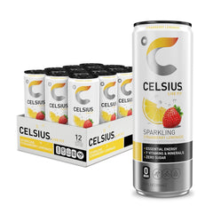 CELSIUS Sparkling Strawberry Lemonade, Sugar Free Energy Drink, 12 Fl Oz (Pack of 12)